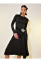 Solid Long Sleeves Embellished Knee-Length Dress - 3