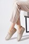 Hertes Laser Genuine Leather Women's Shoes Beige Skin - 4