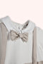 Newborn Beige Jumpsuit with Bow Tie and Stripe Pattern - 2