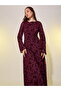 Floral Burnout Jacquard Long Sleeves A-Line Maxi Dress - 3