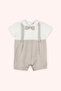 Newborn Beige Jumpsuit with Bow Tie and Stripe Pattern