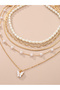 Set of 3 - Butterfly Pendant Faux Pearl Necklace - 3