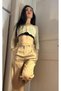 Women's Woven Stone Gold Button Detail Knitted Cardigan