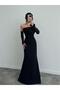Satin Buttoned Attached Sleeve Draped Strapless Neckline Long Wedding Party/Prom/Homecoming/Engagement Dress
