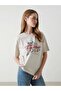 Lcw Vision Gray Crew Neck Printed Oversize Women's T-Shirt