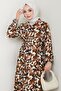 Pastel Floral Patterned Brown Viscose Dress - 4