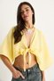 Women's Lemon Yellow Wide Sleeve V-Neck Muslin Blouse with Tie Detail 4729 60283396 - 6