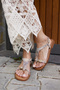 Morita Women's Beige Patterned Real Leather Toe Detail Sandals - 5