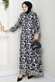 Pastel Floral Patterned Anthracite Viscose Dress - 3