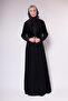 Velvet Detailed Black Long Abaya - 7