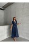 Shirt Collar Buttoned Waist Belted Navy Blue Denim Dress Misselb931 - 5