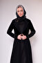 Velvet Detailed Black Long Abaya - 6