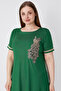 Women's Green Large Size Short Sleeve Dress with Embroidery Detail - 3