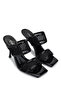 Women's Leather/Textile Black Heeled Slippers - 2