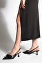 Women's Stiletto Pointed Toe Bow Studded Heeled Black Baynak Shoes - 4