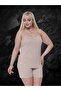 Milk Coffee Large Size Ribbed Shorts Set