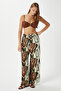 Women's Jade Green Brown Waist Elastic 100% Viscose Summer Trousers - 5