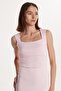 Women's Modal Fabric Standard Fit Regular Cut Square Neck Back Slit Viscose Pink Dress - 2