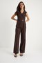 Women's Bitter Brown V-Neck Belted Wide Leg Jumpsuit with Pockets 90021 60283050 - 4