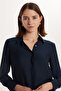 Women's Relax Fit Comfortable Cut Satin Fabric Navy Blue Long Cuff Plain Shirt - 2