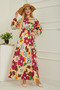 Ecru Print Drawstring Sleeve Dress - 26619 - 4