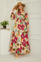 Ecru Print Drawstring Sleeve Dress - 26619