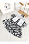 Black and White Collared Floral Dress with Apron Detail - 2