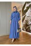Cotton Shirt and Skirt Suit with Shirring Detail - Blue - 2