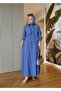 Cotton Shirt and Skirt Suit with Shirring Detail - Blue - 3
