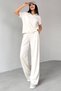 Women's Comfortable Fit Double Pocket Modal Fabric Polo Neck T-Shirt Pants Set - 3