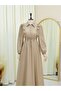 Ruffled Front Half Button Tunnel Lace up Dress - Cinnamon - 2
