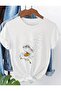 White Daisy Printed Women's Cotton Combed White T-Shirt