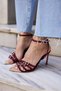 Luna Women's Burgundy Satin Buckle Toe Iron Stone Heel Dress Sandals - 6