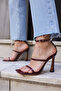 Cordeli Women's Burgundy Patent Leather Single Strap Heel Sandals - 8