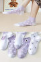5-Piece Women's Bootie Socks Set - Purple Color Teddy Bear Patterned Cotton Ankle-Length Short Socks (5 Pieces) - 3