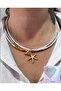 Dd46 Colorful White Triple Gold Starfish Heart Charm 3 Layered Design Necklace - 2