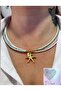 Dd43 Green White Triple Gold Starfish Layered Design Necklace with Heart Charm - 2