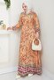 Colorful Authentic Pattern Orange Viscose Dress - 3