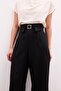Wide Leg Pants with Waist Detail - Black - 6