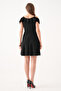 Flexible Crepe Fabric Thin Strap V-Neck Flounce Detailed Black Evening Dress Emr-077 - 3
