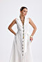 Leona 100% Linen Front Button Belted Long Dress - 5