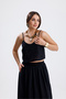 Desil 100% Linen Crop Top Flared Long Skirt Double Suit - 2