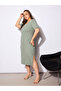 Plus Size Ribbed Square Neck Short Sleeves Midi Dress - 3