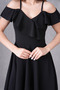 Flexible Crepe Fabric Collar Flounce Detailed Thin Straps Flared Black Evening Dress Evening Gown 077 - 8