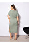 Plus Size Ribbed Square Neck Short Sleeves Midi Dress - 5