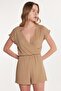 Women's Regular Fit Short Sleeve V-Neck Brown Jumpsuit