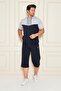 Men's Cotton Hooded Capri Suit Gray / Navy Blue 7501-G.L.