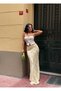 Women's Cream Yellow Floral Flowy Long Satin Skirt