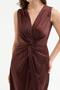 Women's Brown Knot Detailed Midi Satin Dress - 4