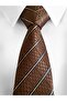 Striped Brown Tie and Handkerchief - 7 cm - 2